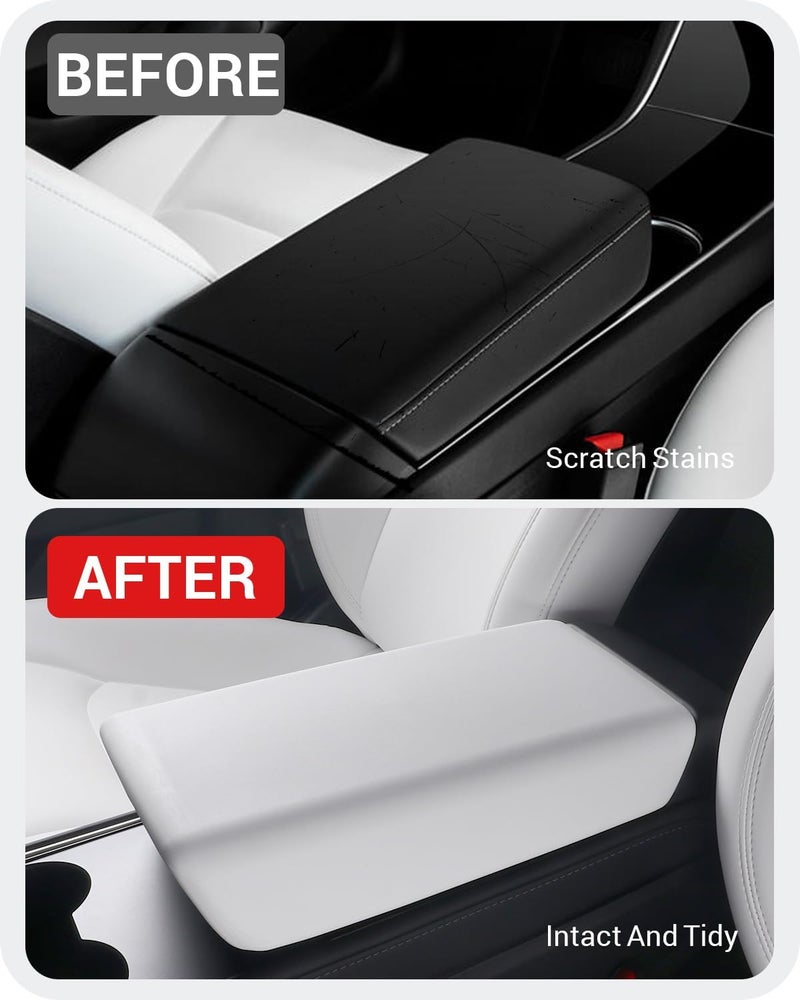 Basenor Armrest Cover for 2017-2024 Tesla Model Y Model 3 Center Console Cover Non-Slip TPU [No Logo] Protector Armrest Tesla Accessories White (Not Compatible with 2025 2026 Model Y/3) - Image 2